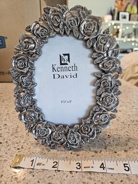 Kenneth David Silver Tone Rose Floral Picture Frame 3.5x5